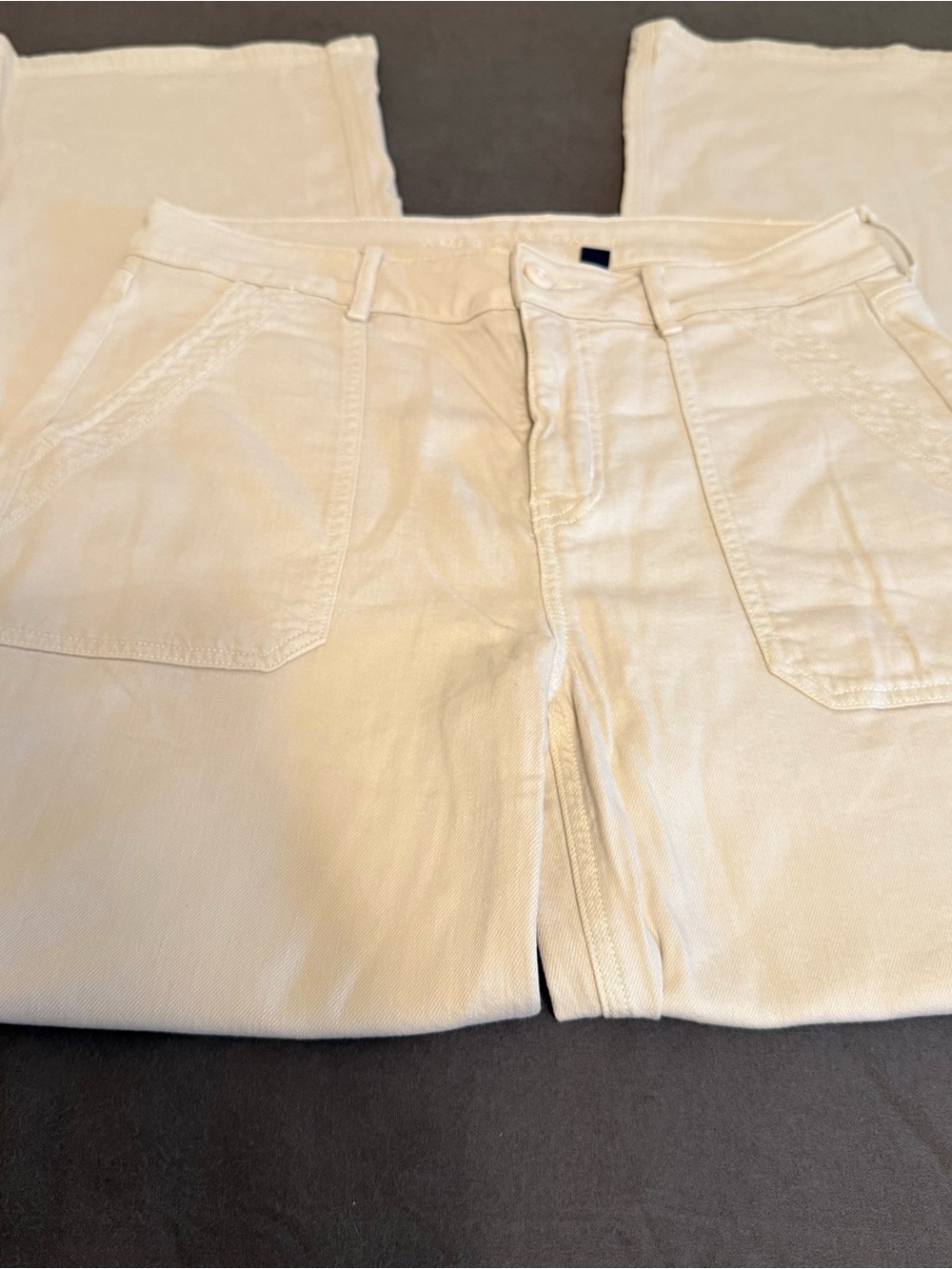 American Eagle Women’s Cream Stretch Pants High Rise Straight Leg